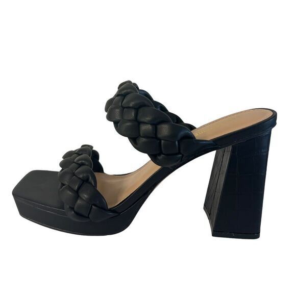 Cushionaire Black‎ Braided Strap Platform Sandals Memory Foam Heels 8M - Picture 1 of 16